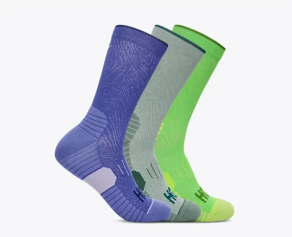 HOKA Crew Run Sock 3-Pack Celestial Blue/Sage/Neon Green - Men's HOKA Exclusives - front view