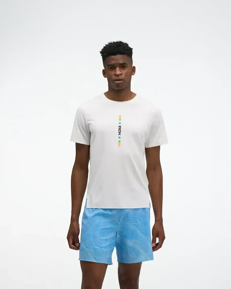 HOKA EveryRun Short Sleeve White Multi - Men's New Arrivals - front view