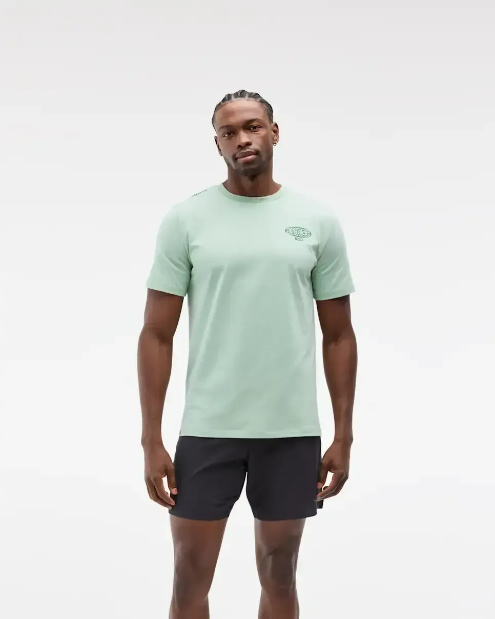 HOKA Global Run Day Graphic Tee Sage - Men's Best Selling HOKA Running Shoes - front view