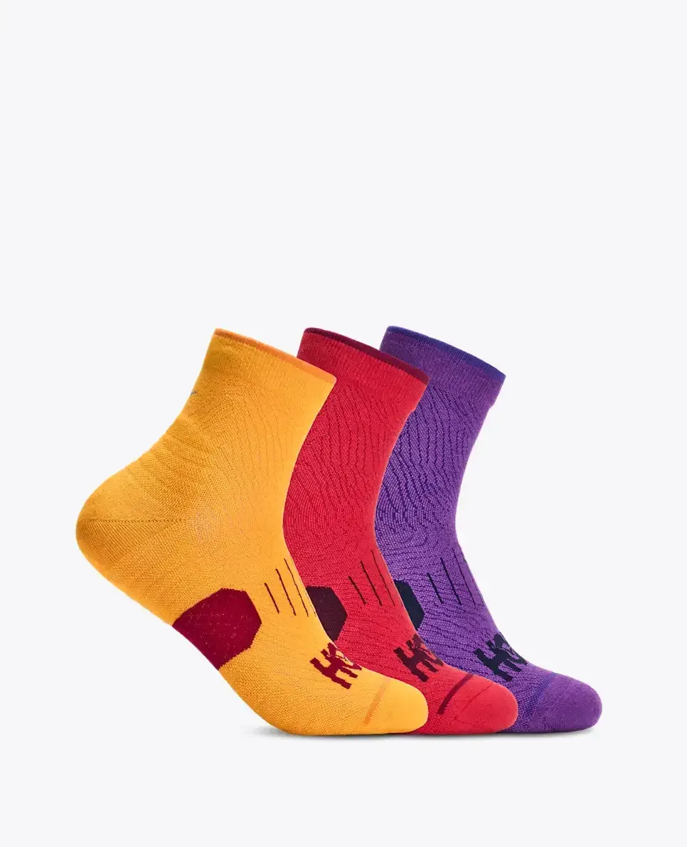 HOKA Quarter Run Sock 3-Pack Egg Yolk/Cerise/Virtual Violet - Men's HOKA Exclusives - front view