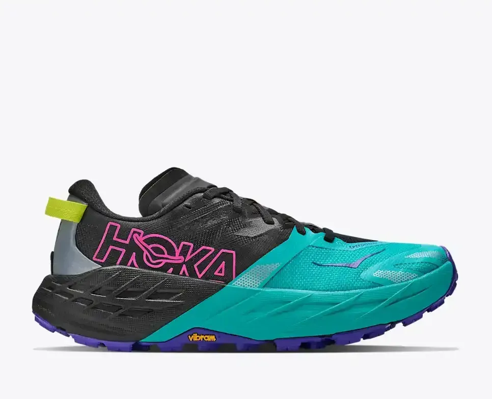 HOKA Speedgoat 7 Black Electric Aqua (Women’s) - Trail Running Shoes - front view