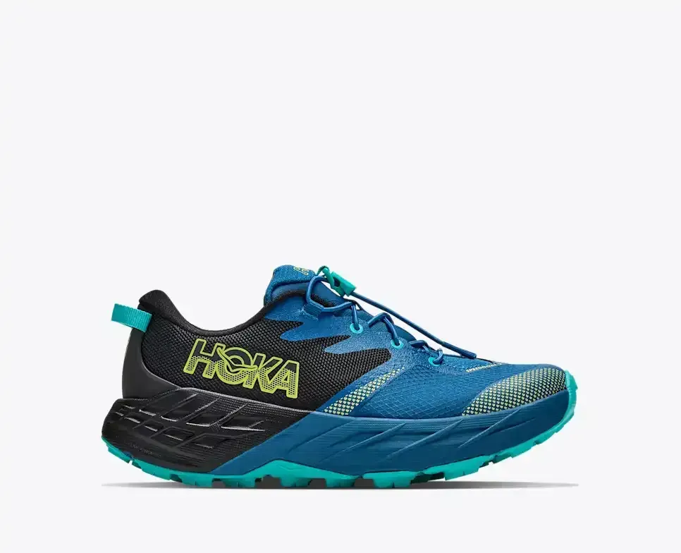 HOKA Speedgoat 7 Black Night Glow Blue (GS) - Big Kids - front view